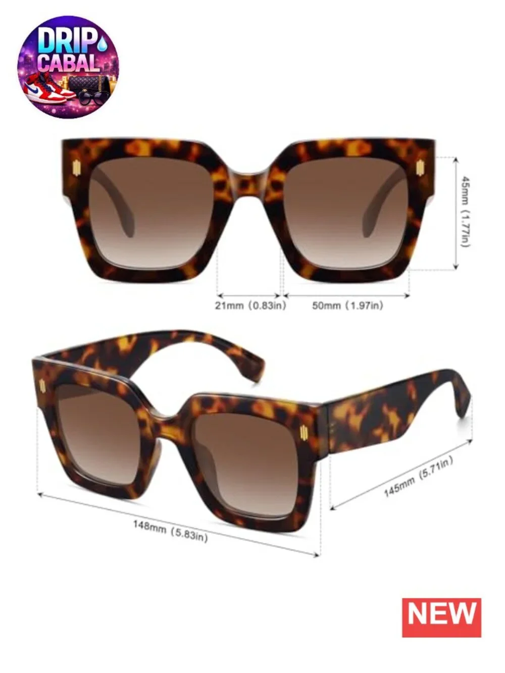 Retro Oversized Square Sunglasses UV400 Protection Chunky Plastic Frames